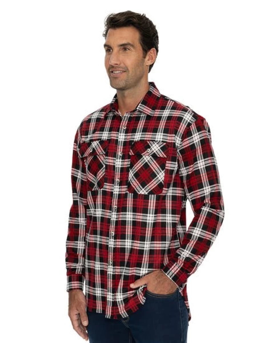 Lowes Men's Red Check Flannel Shirt - Classic Plaid Long Sleeve Button-Up