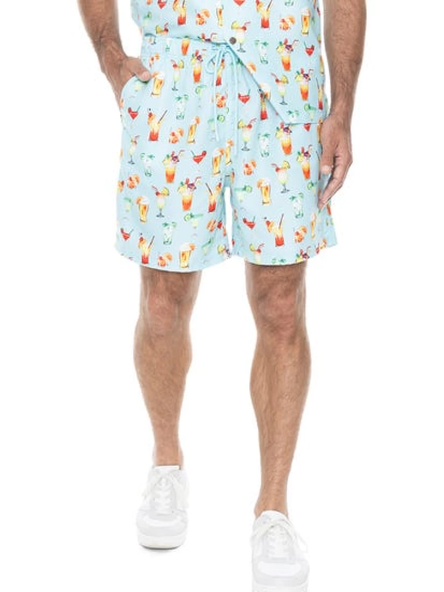Pacifica Men's Aqua Cocktail Party Shorts - Matching Summer Casual Shorts