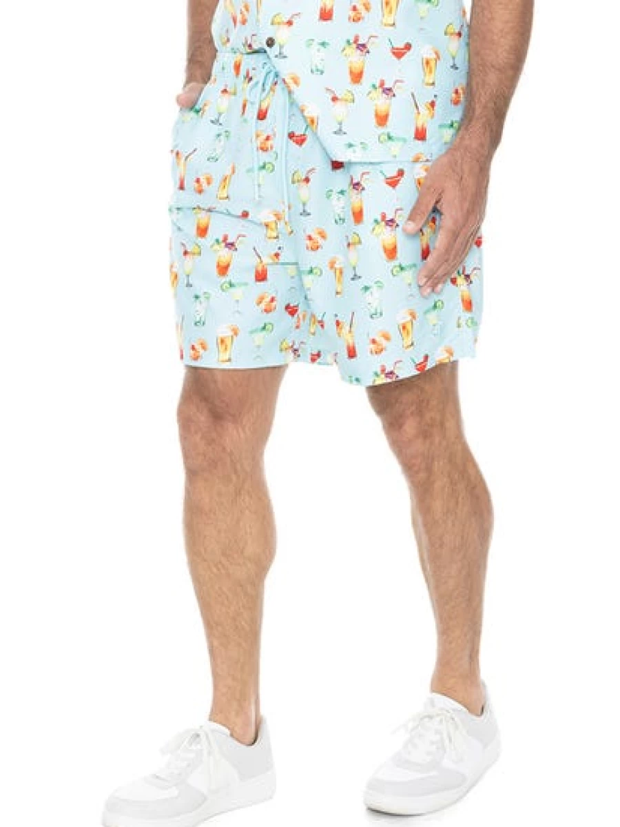 Pacifica Men's Aqua Cocktail Party Shorts - Matching Summer Casual Shorts