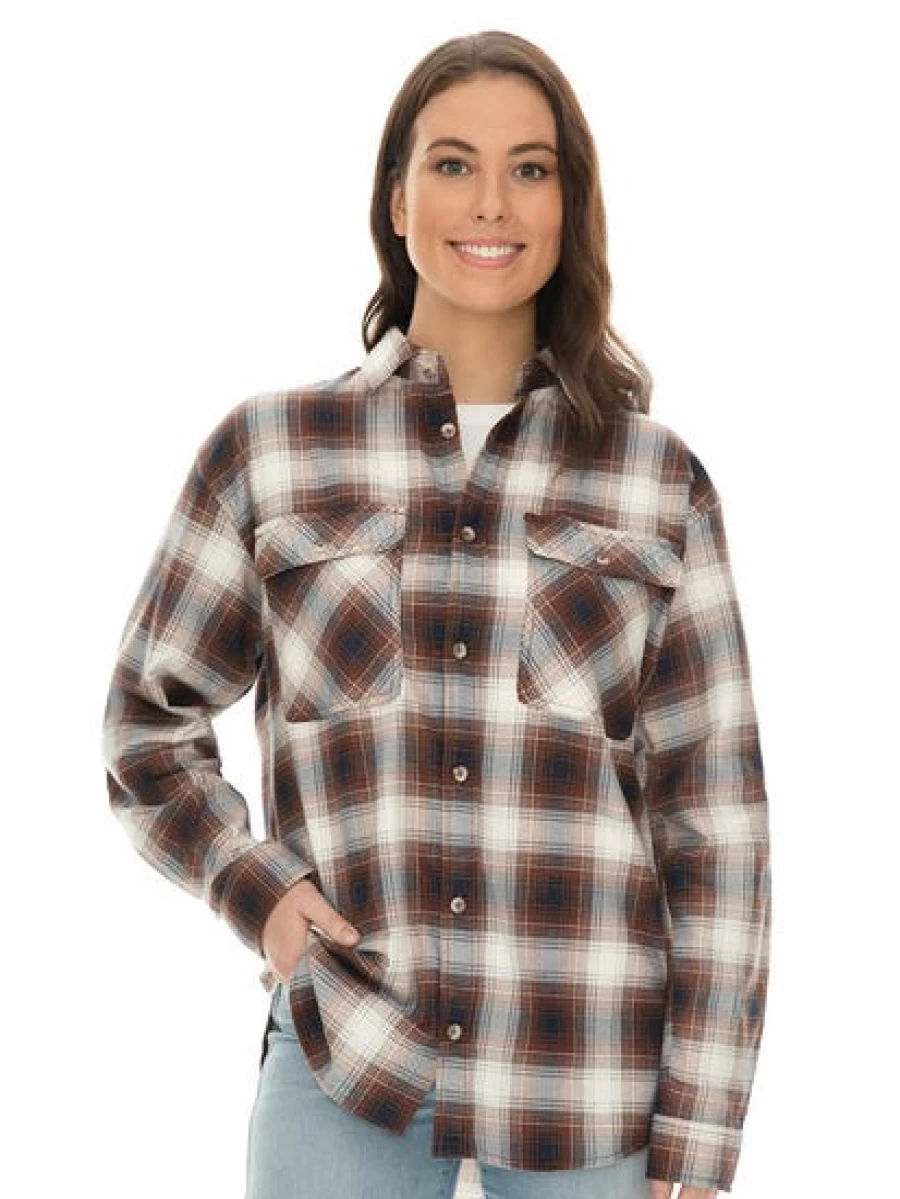 Lowes Unisex Checkered Flannel Shirt in Brown & Navy - Soft Casual Wear