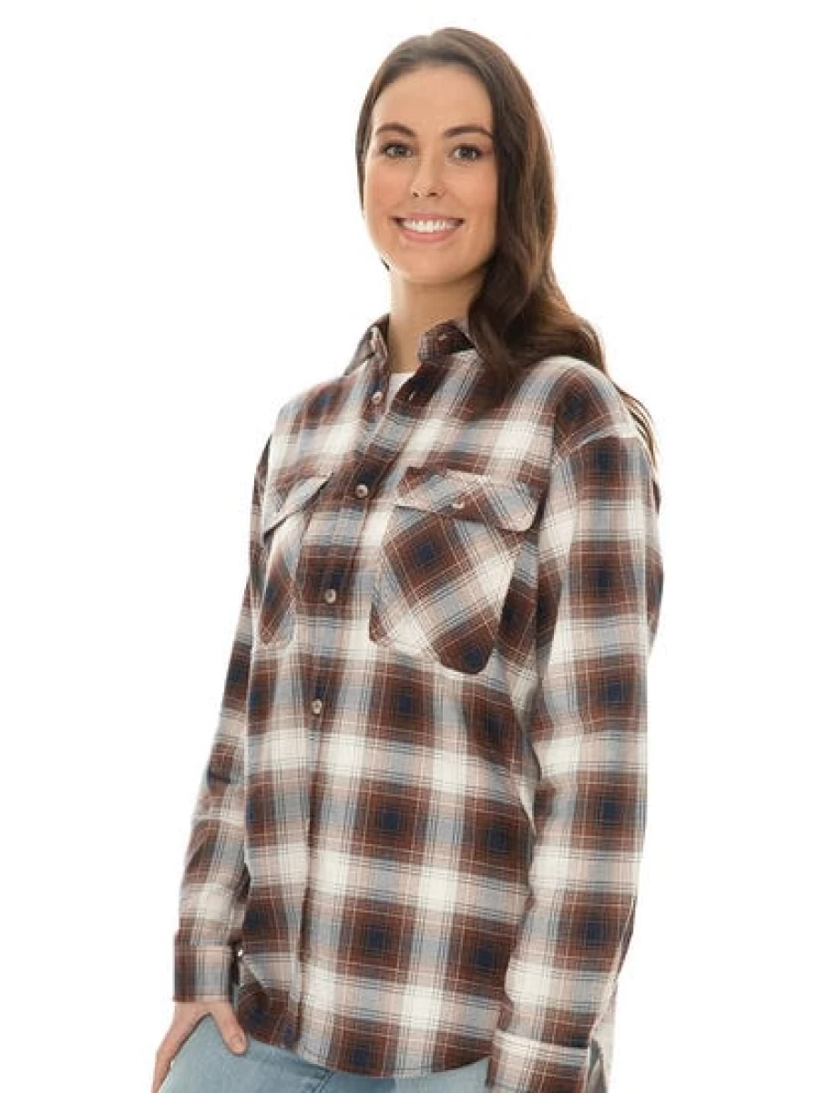Lowes Unisex Checkered Flannel Shirt in Brown & Navy - Soft Casual Wear