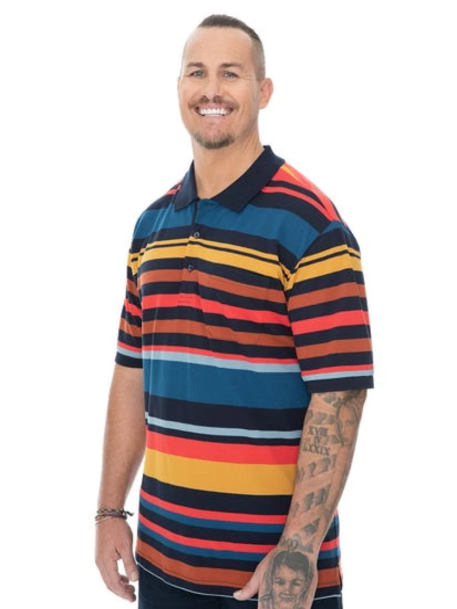 BUILT N FIT Men's Striped Polo Shirt - Performance Multi-Purpose Top for Active Lifestyles