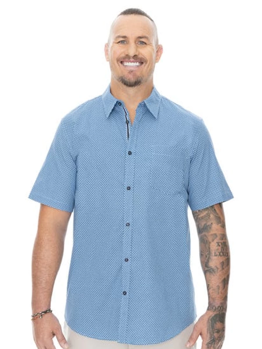 BUILT N FIT Men's Big & Tall Stretch Blue Short Sleeve Shirt