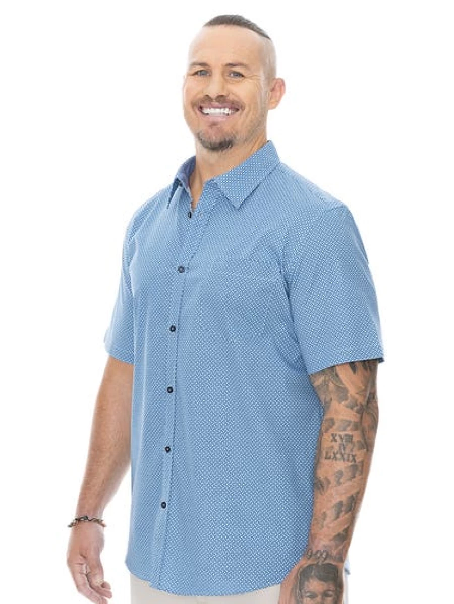 BUILT N FIT Men's Big & Tall Stretch Blue Short Sleeve Shirt