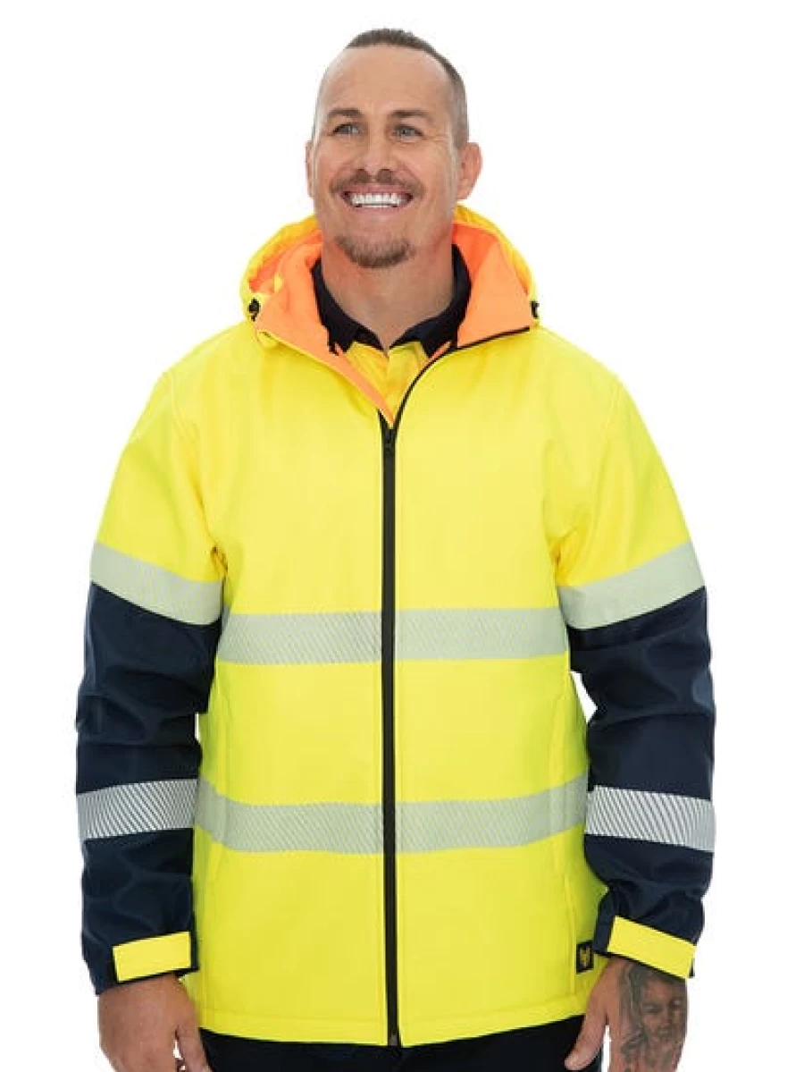 "Traders Men's High Visibility Jacket with Reflective Tape - Yellow/Navy Safety Workwear"