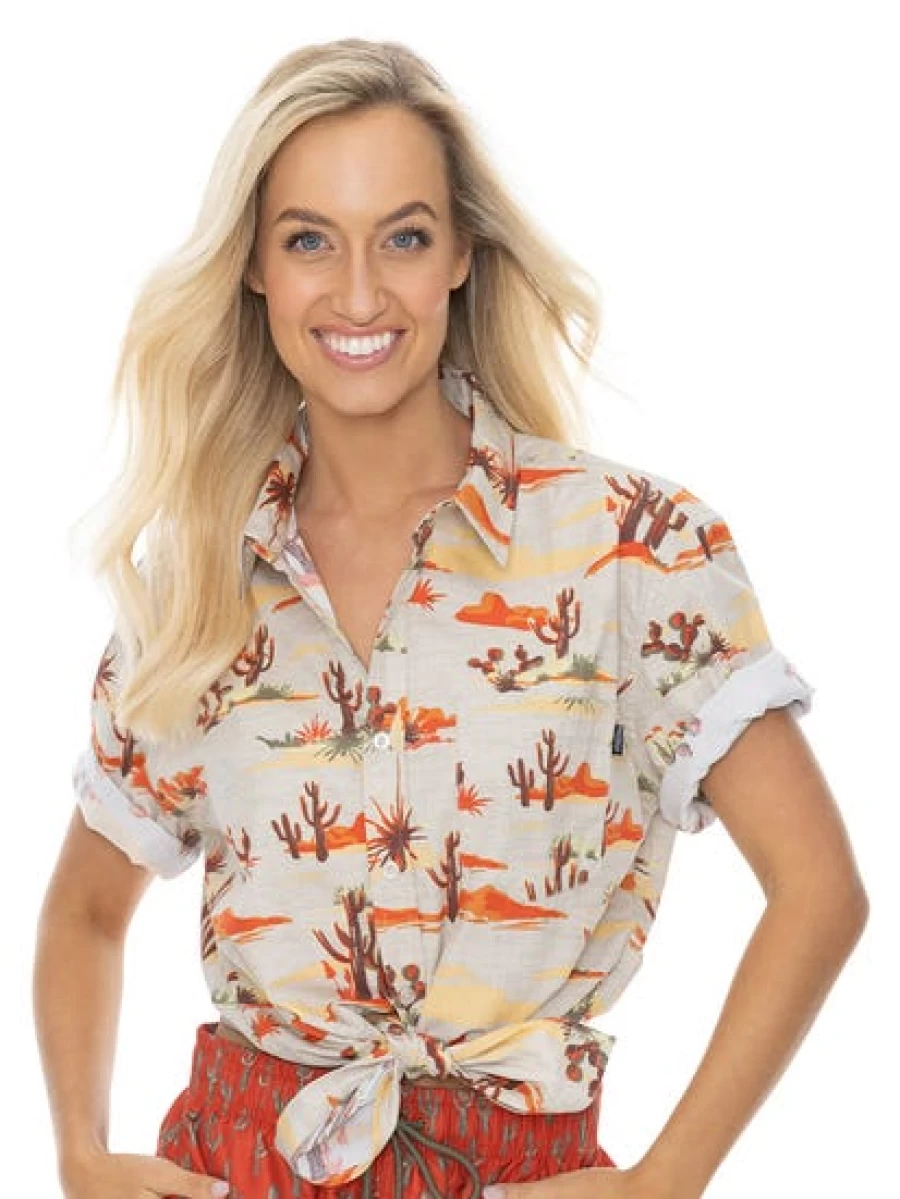 Men's Prodigy Baja Short Sleeve Shirt - Cactus Cotton Print Casual Top