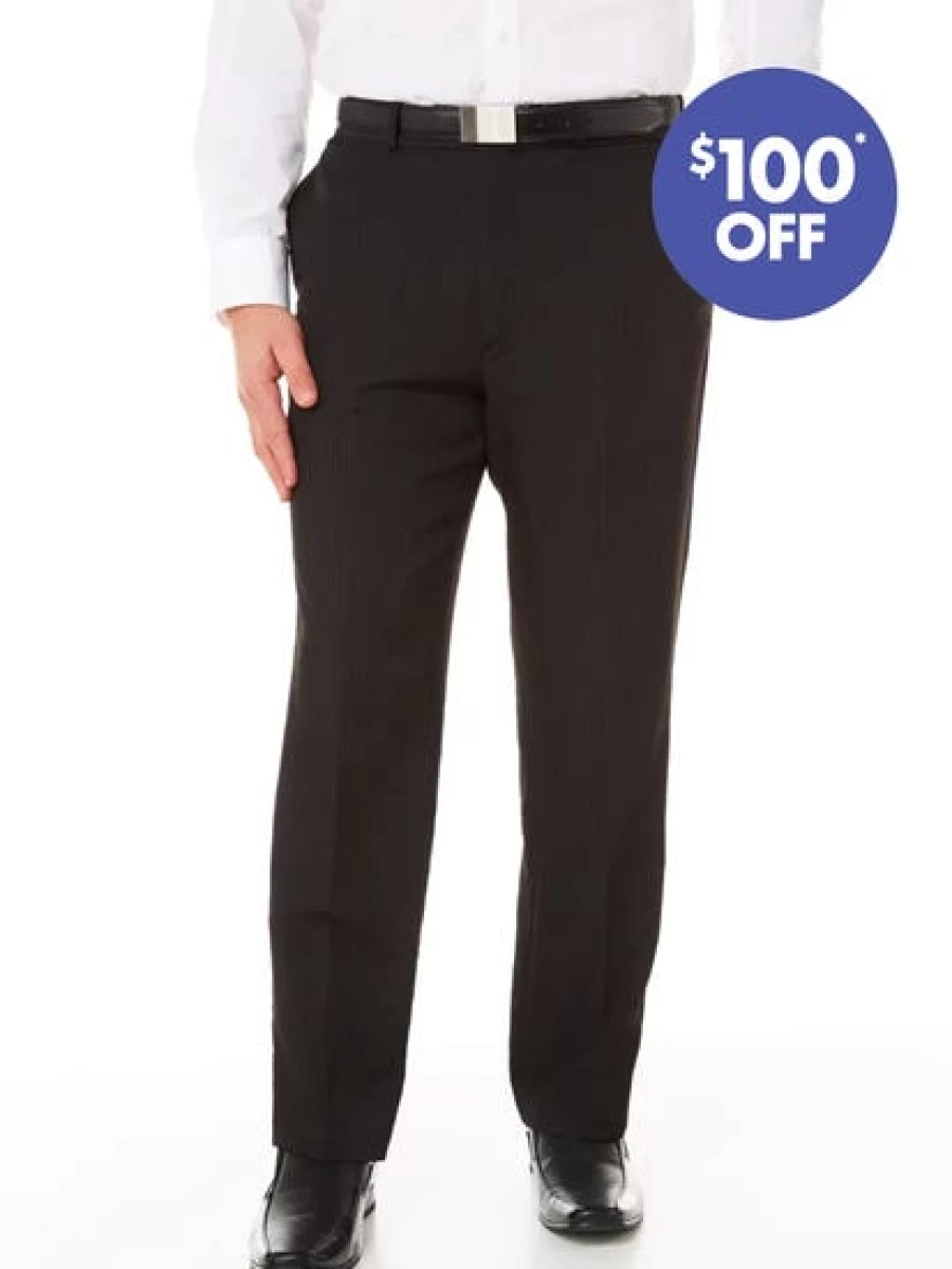 Robert Huntley Men's Regular Fit Black Pinstripe Suit Trousers
