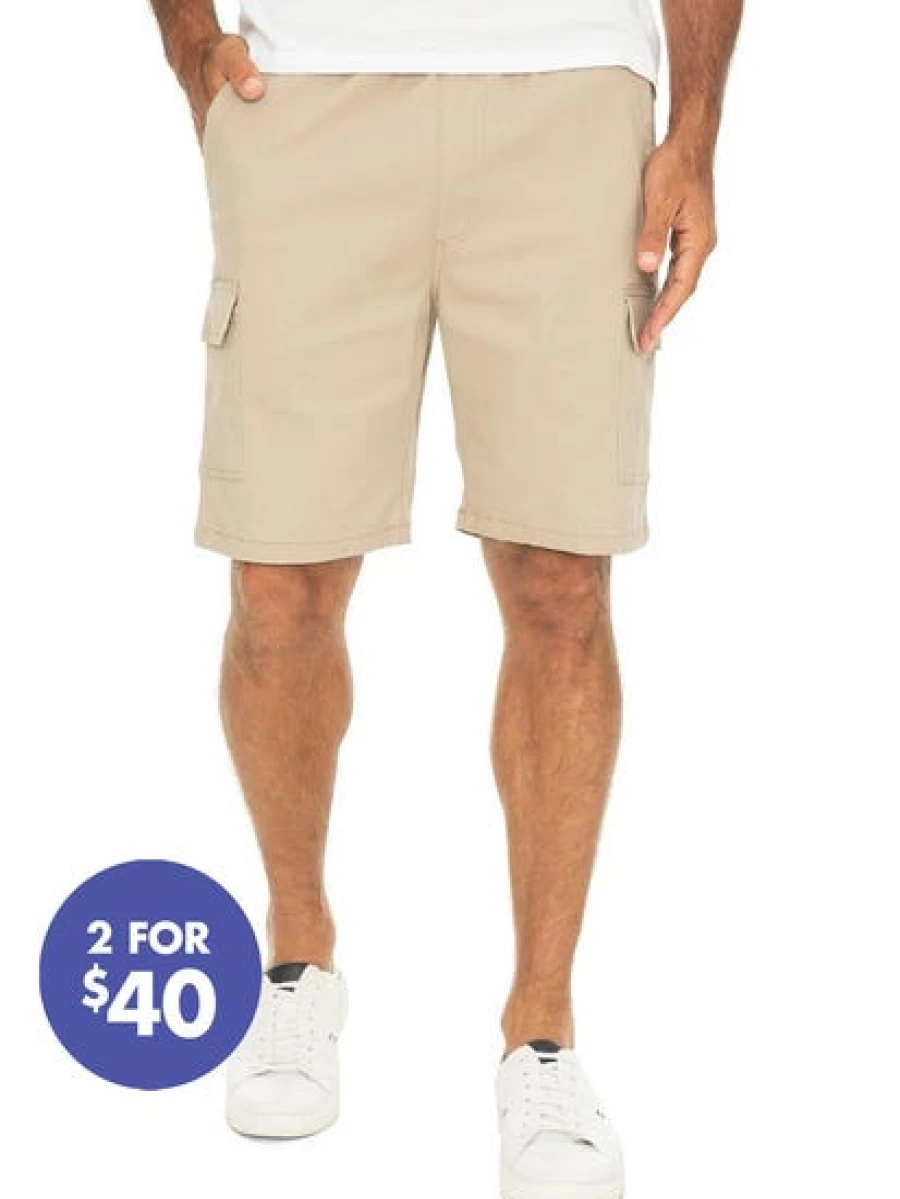 Men's Beige Cargo Shorts with Elastic Waist by Lowes - Comfortable & Stylish
