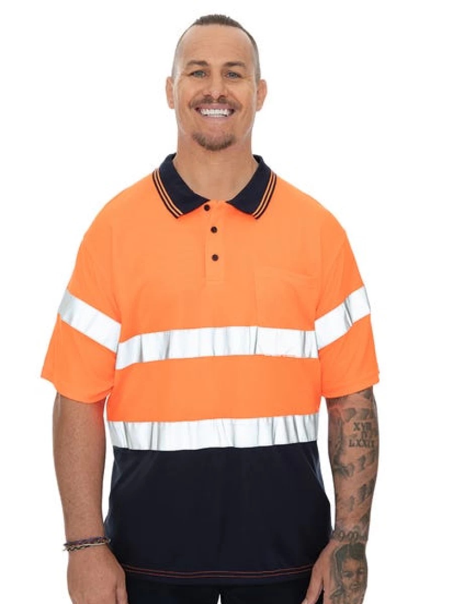 Men's Traders Orange & Navy Contrast Tape Short Sleeve Polo Shirt