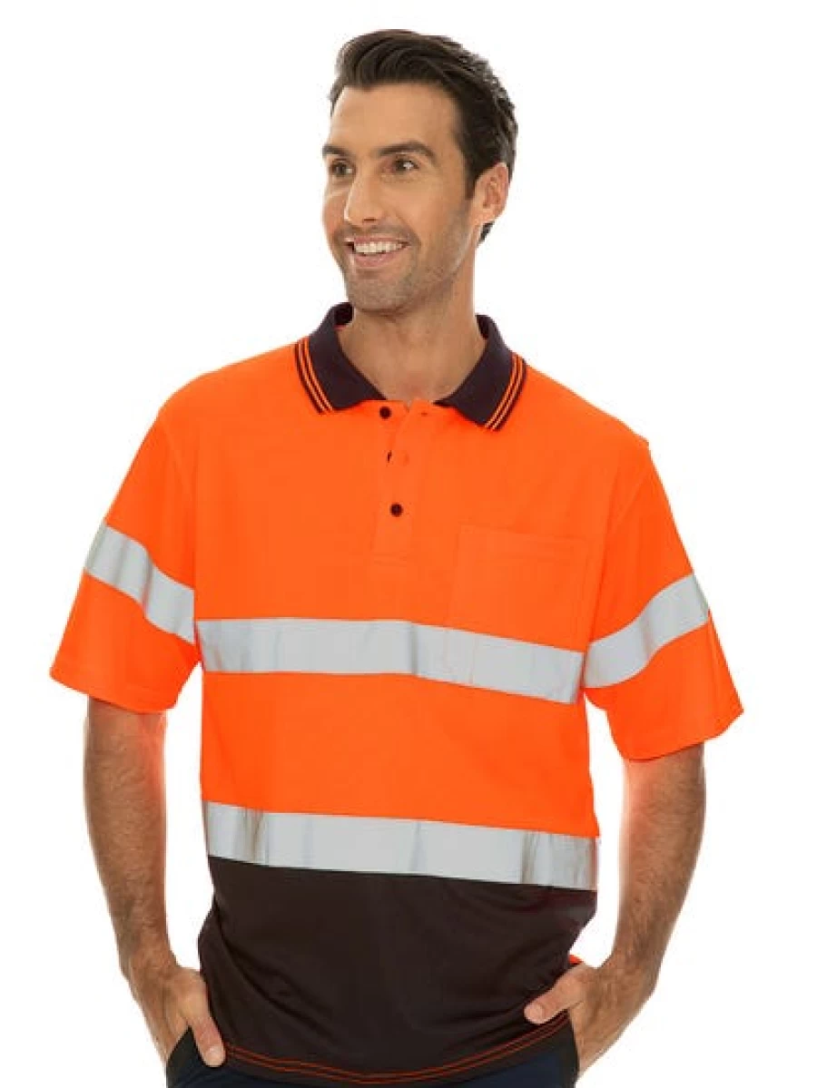 Men's Traders Orange & Navy Contrast Tape Short Sleeve Polo Shirt