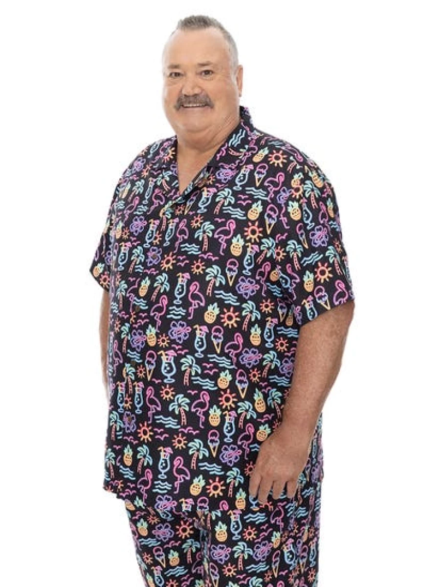 BUILT N FIT Men's Big & Tall Tropical Print Short Sleeve Shirt - Bright Hawaiian Style Casual Summer Shirt