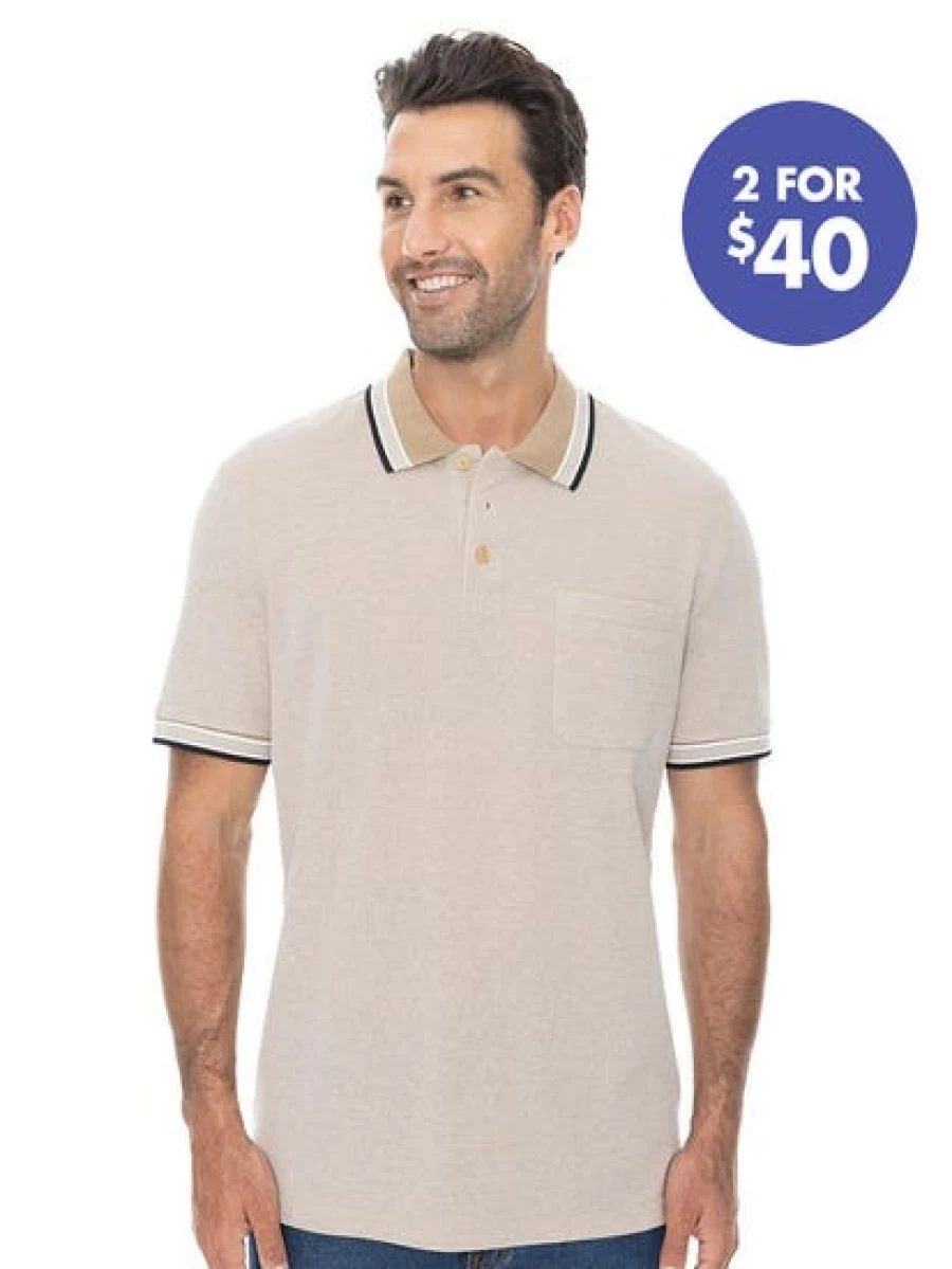 Lowes Men's Cotton Polo Shirt - Classic Stone Color for Casual Wear
