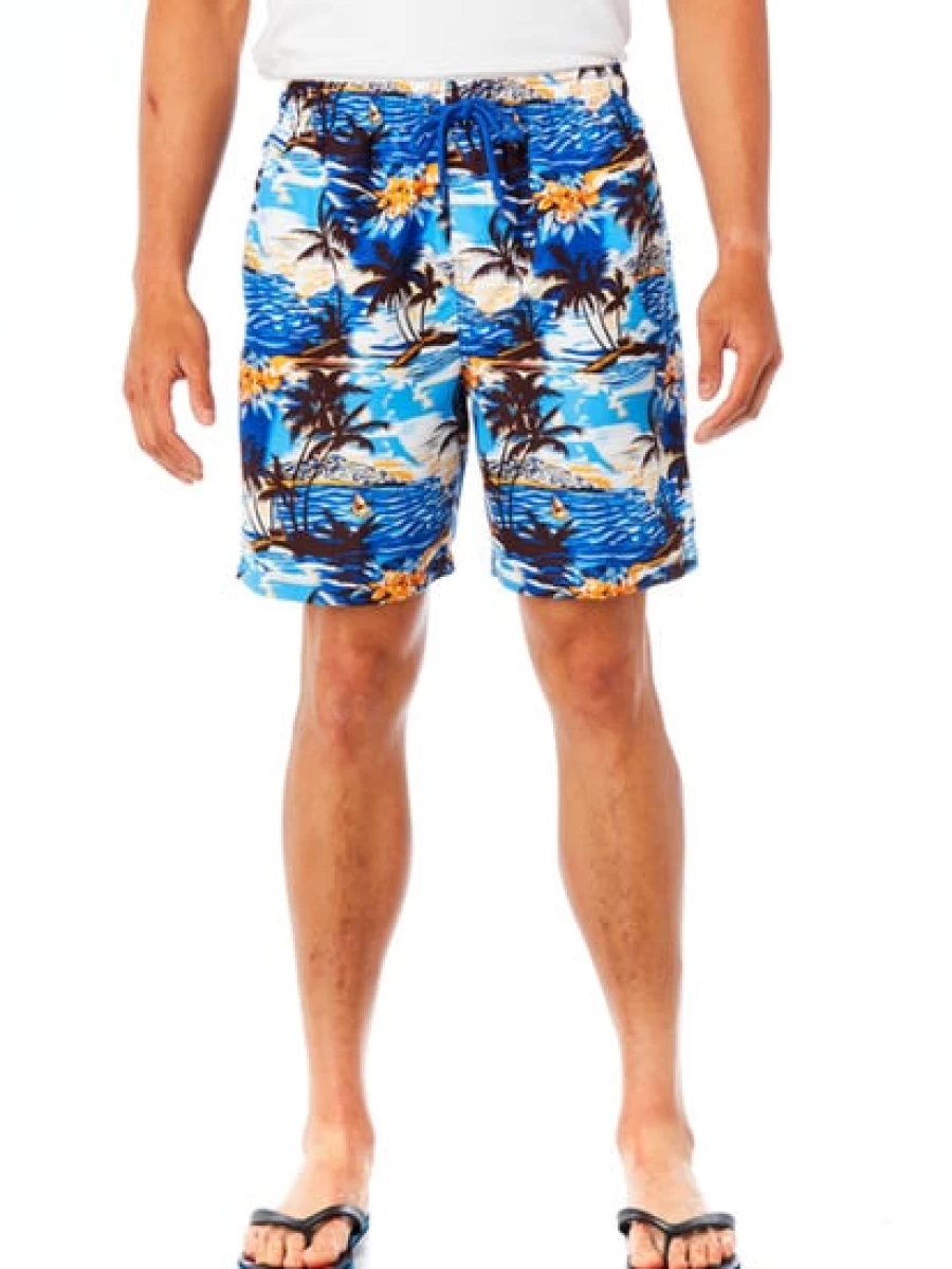 Lowes Men's Blue Hawaii Print Elastic Waist Casual Shorts