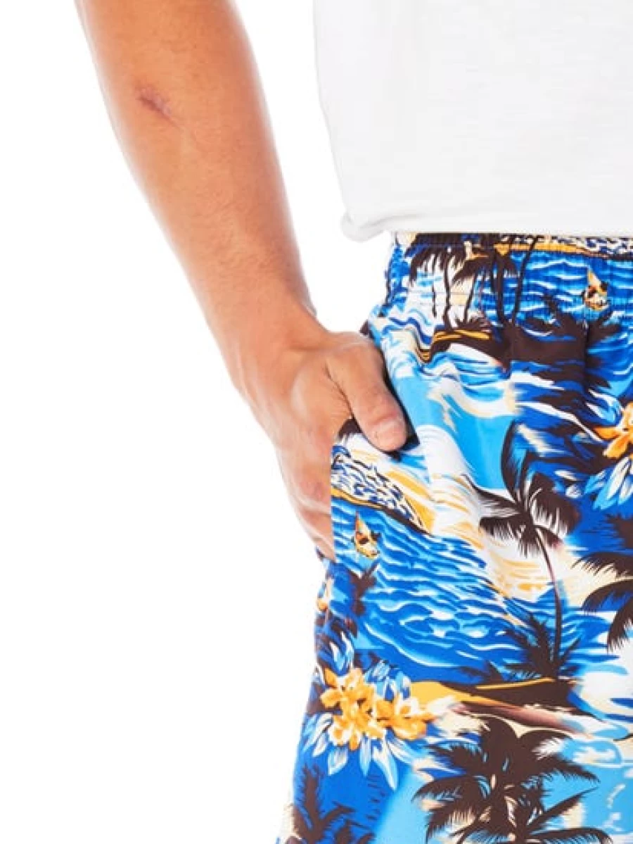 Lowes Men's Blue Hawaii Print Elastic Waist Casual Shorts