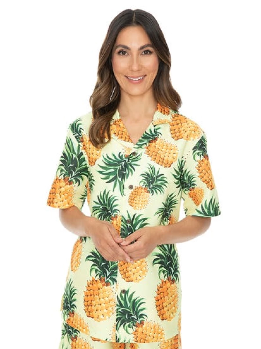 Pacifica Men's Yellow Pineapple Print Short Sleeve Party Shirt