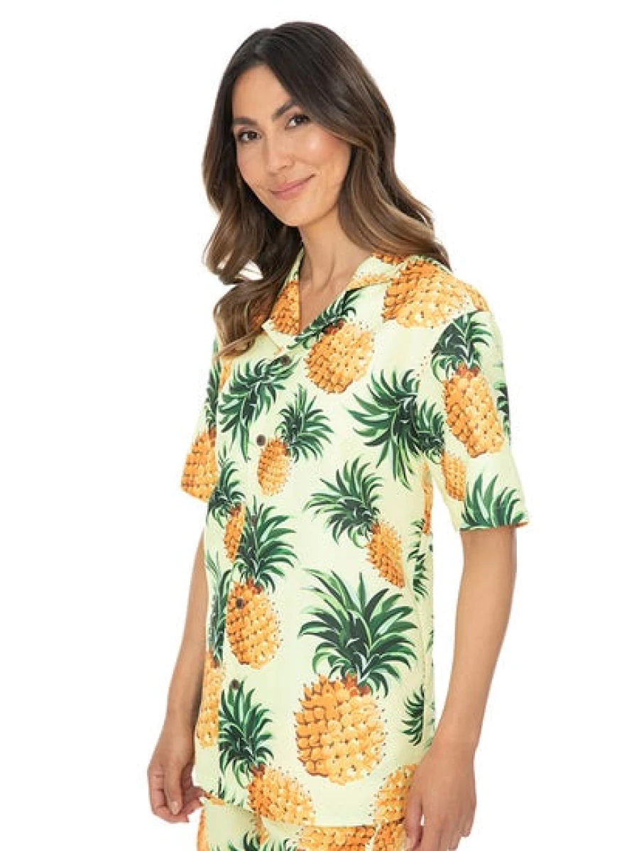 Pacifica Men's Yellow Pineapple Print Short Sleeve Party Shirt