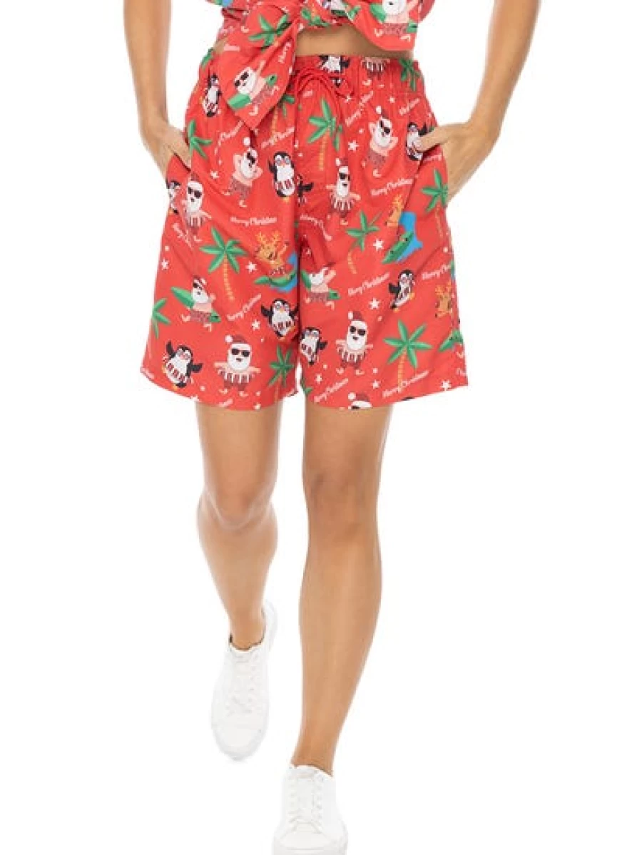 Lowes Red Printed Christmas Shorts - Festive Holiday Apparel