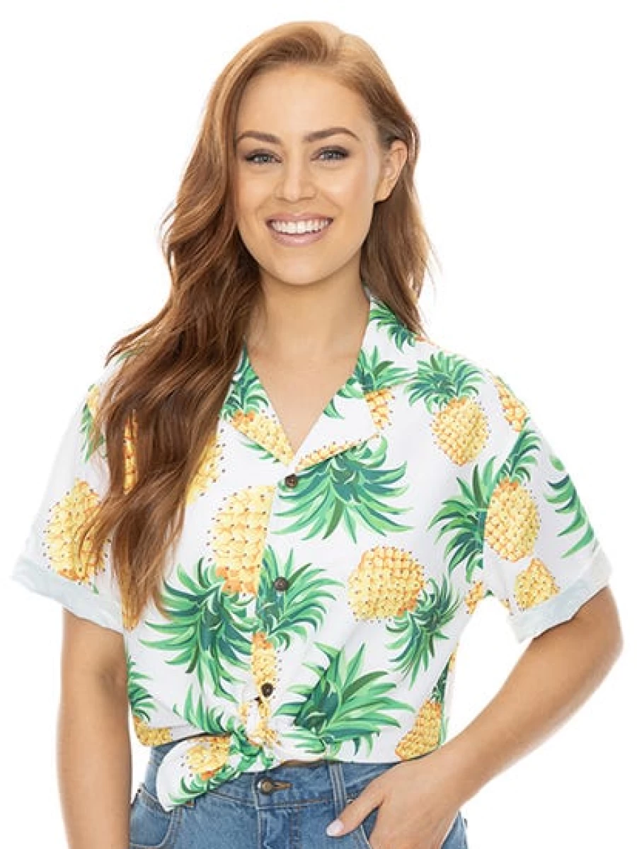 Pacifica Men's Pineapple Print Party Shirt - White Hawaiian Style Matching Top