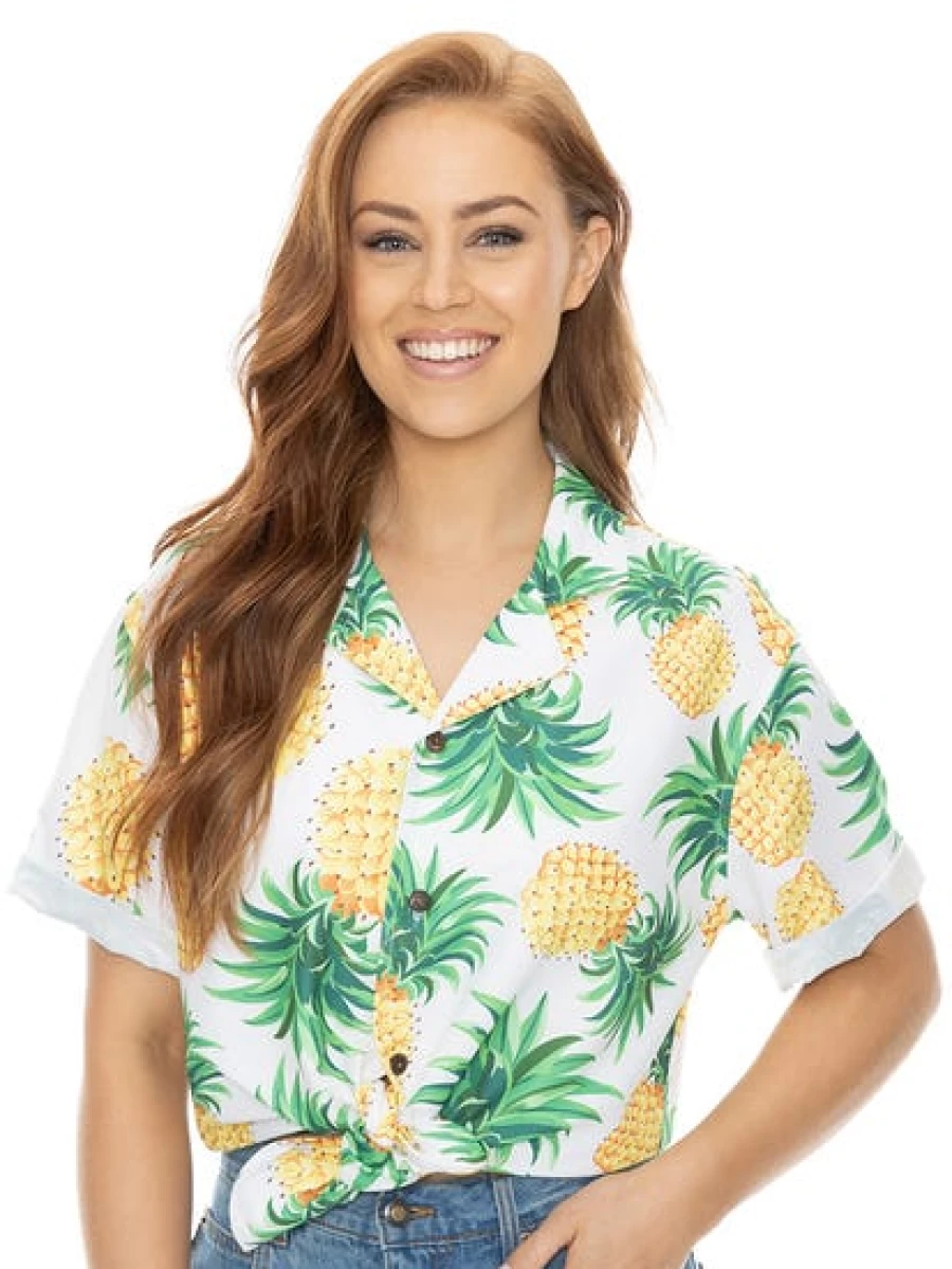 Pacifica Men's Pineapple Print Party Shirt - White Hawaiian Style Matching Top