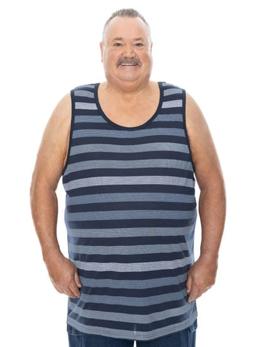 BUILT N FIT Men's Navy Striped Muscle Tank Top - Big & Tall Athletic Sleeveless Shirt