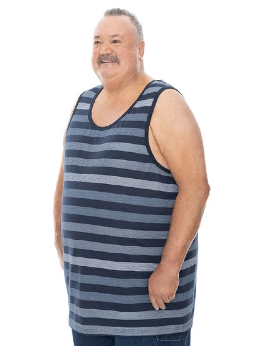 BUILT N FIT Men's Navy Striped Muscle Tank Top - Big & Tall Athletic Sleeveless Shirt