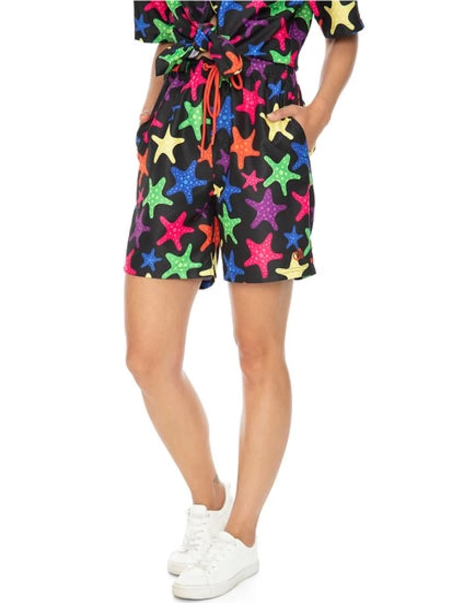 Pacifica Unisex Starfish Print Matching Party Shorts - Black