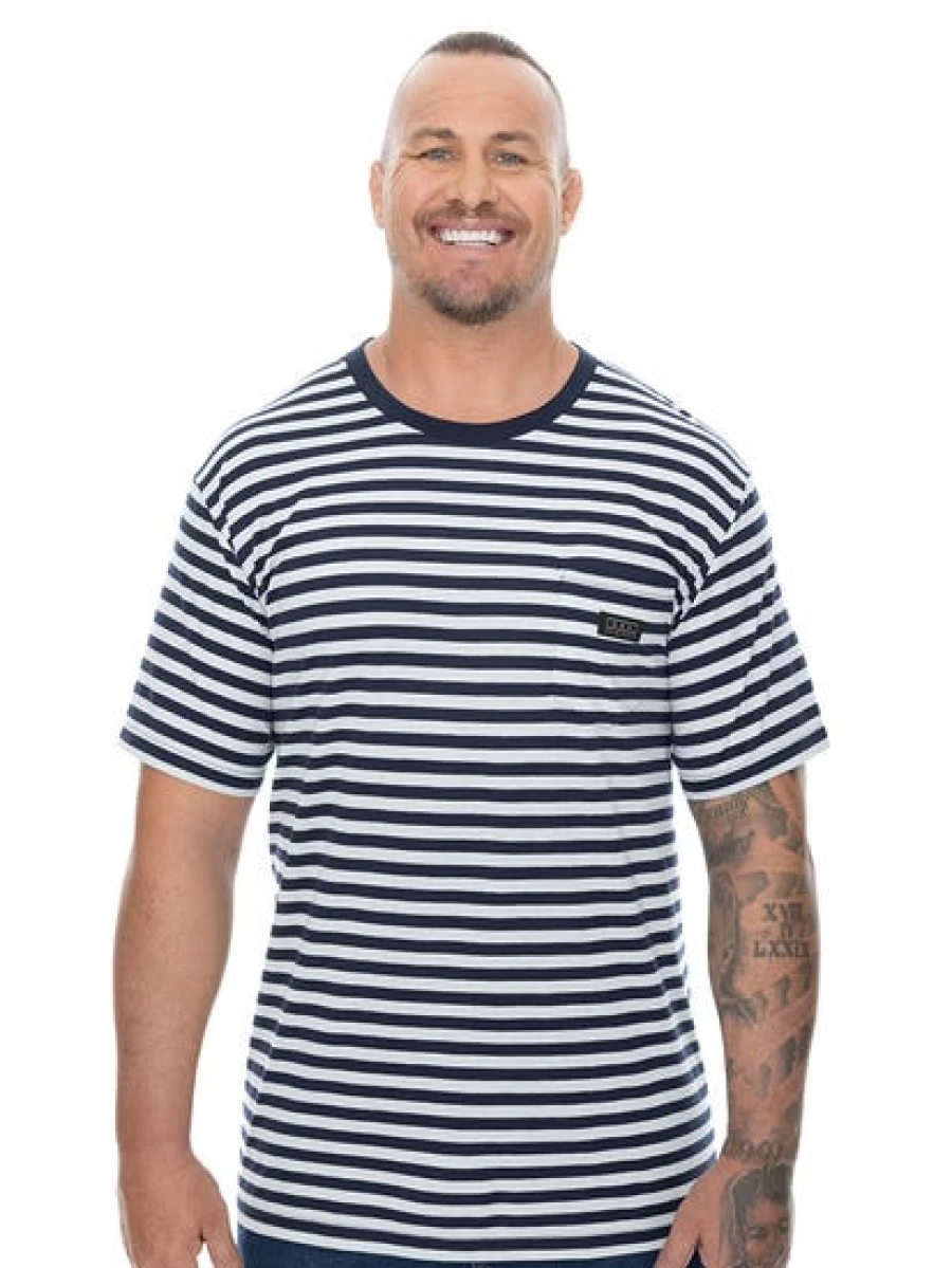 DBK Men's Navy Striped T-Shirt with Chest Pocket - Big & Tall Casual Tee