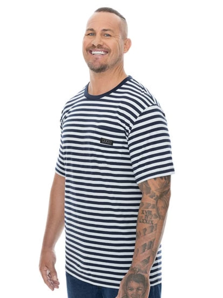 DBK Men's Navy Striped T-Shirt with Chest Pocket - Big & Tall Casual Tee
