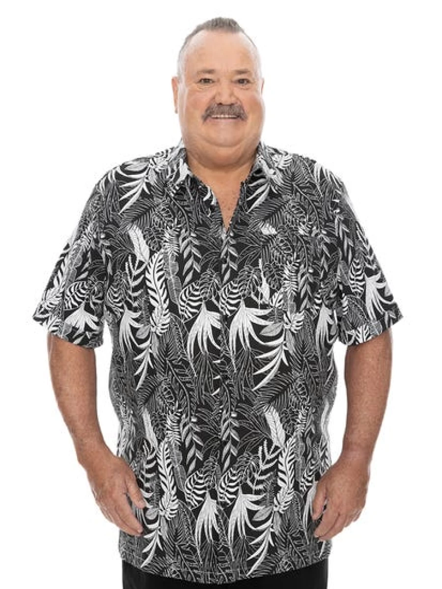 BUILT N FIT Men's Big & Tall Short Sleeve Hawaiian Leaf Print Casual Shirt