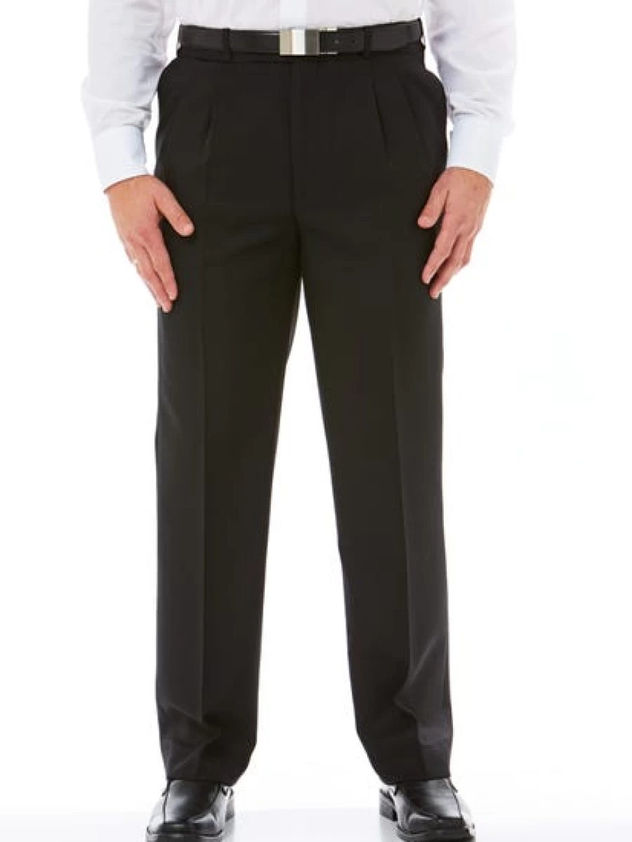 Robert Huntley Men's Black Regular Fit Pleat Front Trousers