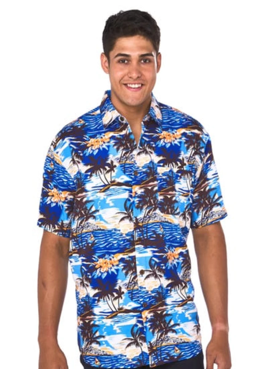 Lowes Men's Blue Hawaii Print Hawaiian Shirt