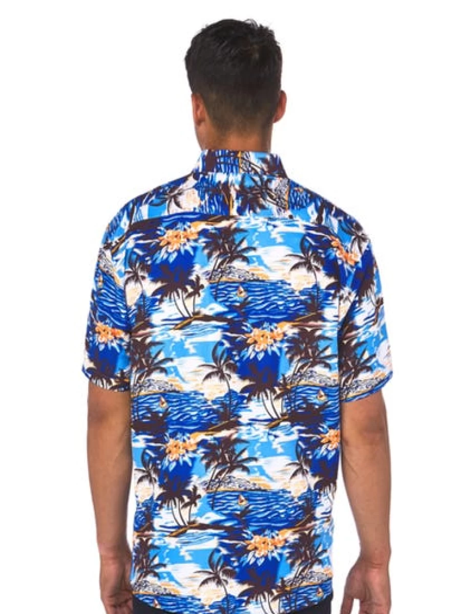 Lowes Men's Blue Hawaii Print Hawaiian Shirt