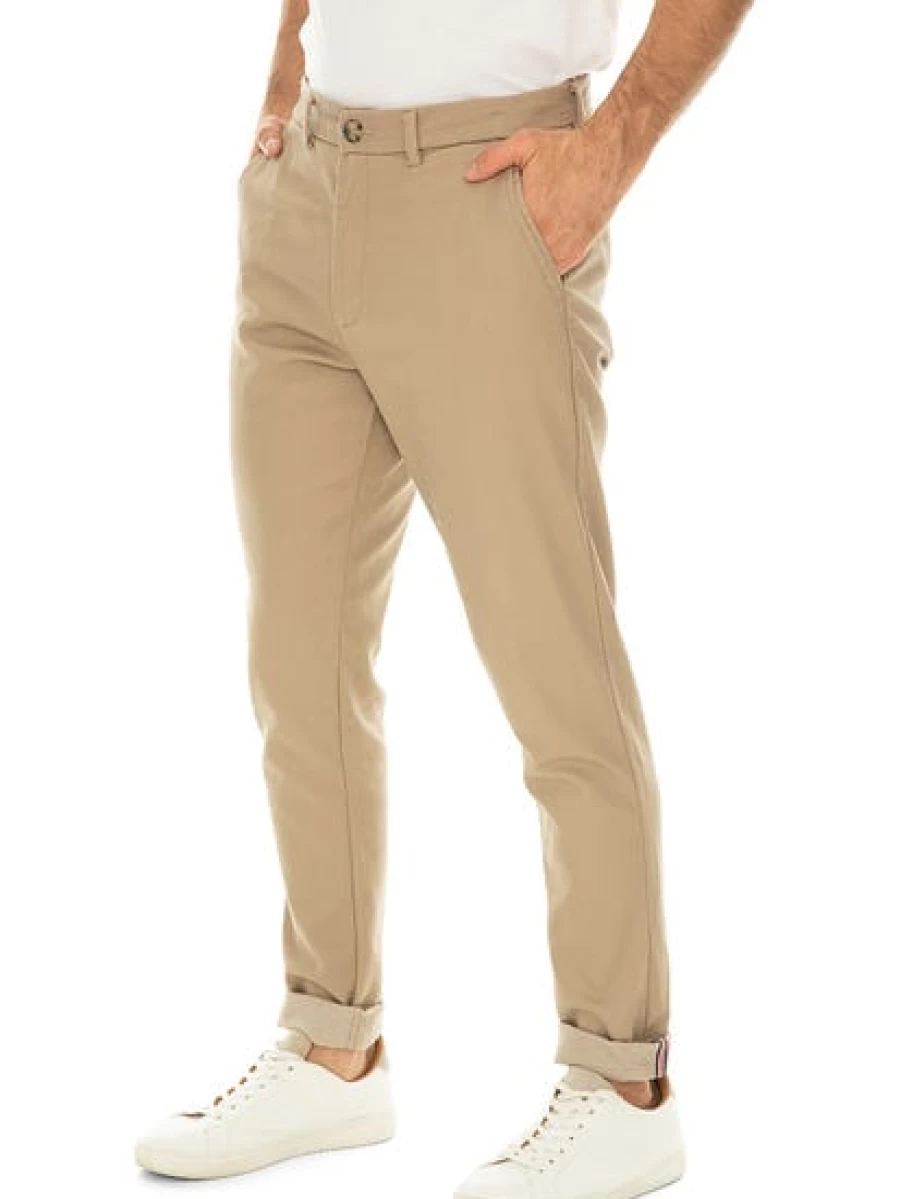 Men's Slim Fit Super Stretch Chinos in Brown by Traders - Comfortable & Flexible Dress Pants