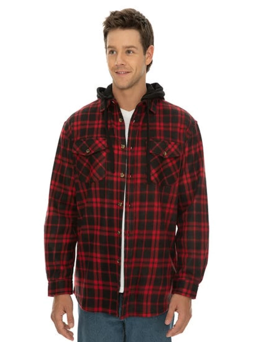Lowes Men's Red Checked Polar Fleece Hooded Shirt
