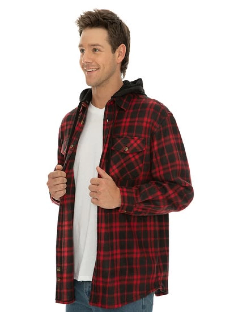 Lowes Men's Red Checked Polar Fleece Hooded Shirt
