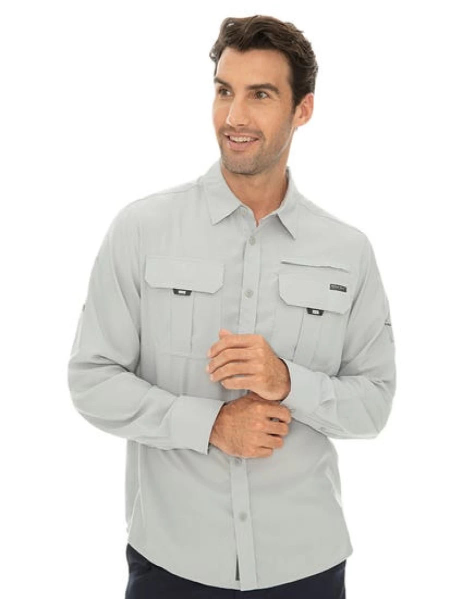Outer Peak Men's Silver Long Sleeve Shirt - Lightweight Outdoor Performance Top