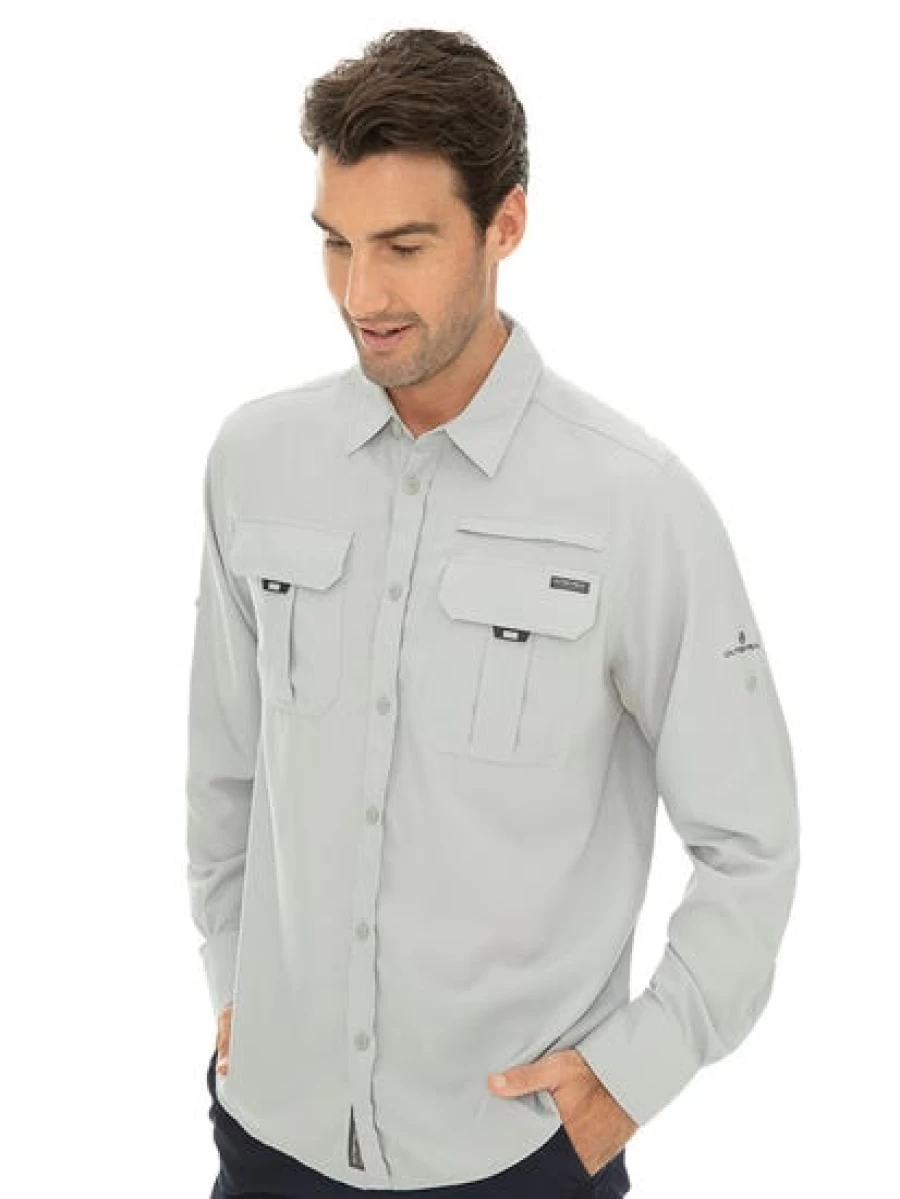 Outer Peak Men's Silver Long Sleeve Shirt - Lightweight Outdoor Performance Top
