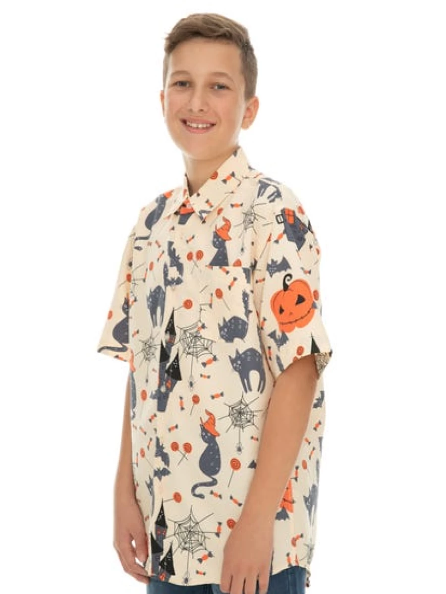 Lowes Kids Hawaiian Shirt - Orange Tropical Print Halloween Costume Shirt for Boys and Girls