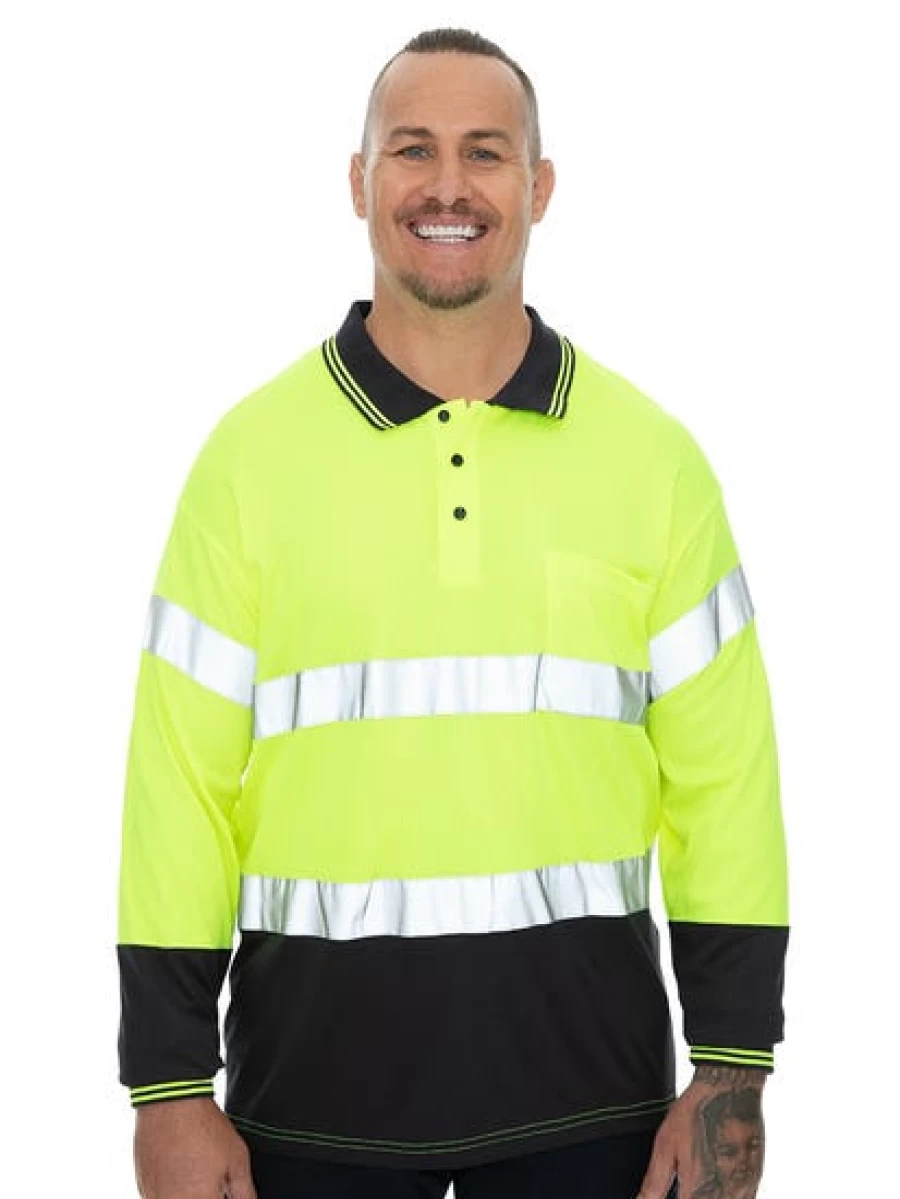 Men's Traders Hi-Vis Yellow & Navy Safety Polo Shirt with Reflective Tape