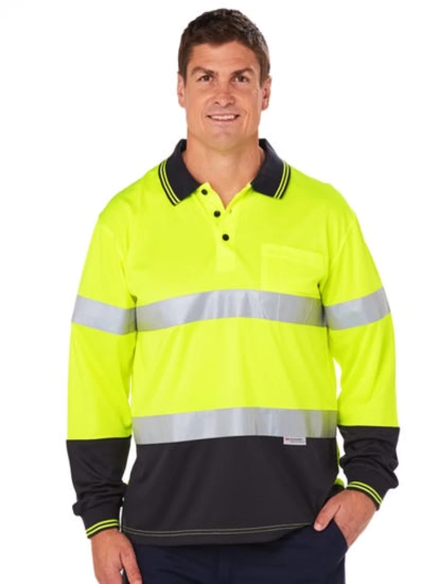 Men's Traders Hi-Vis Yellow & Navy Safety Polo Shirt with Reflective Tape
