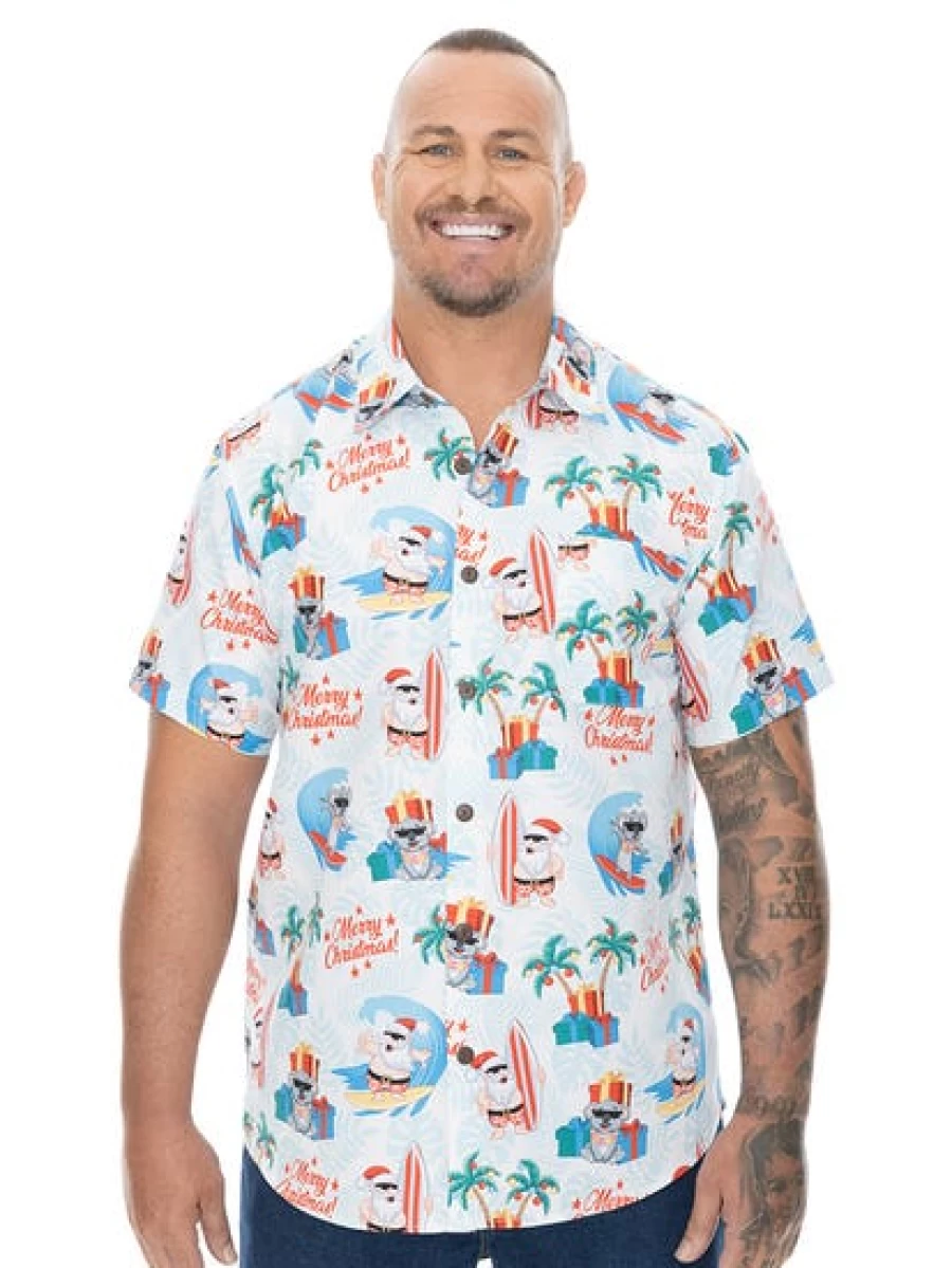 DBK Men's Big & Tall White Christmas Hawaiian Shirt - Holiday Aloha Print Shirt for Men