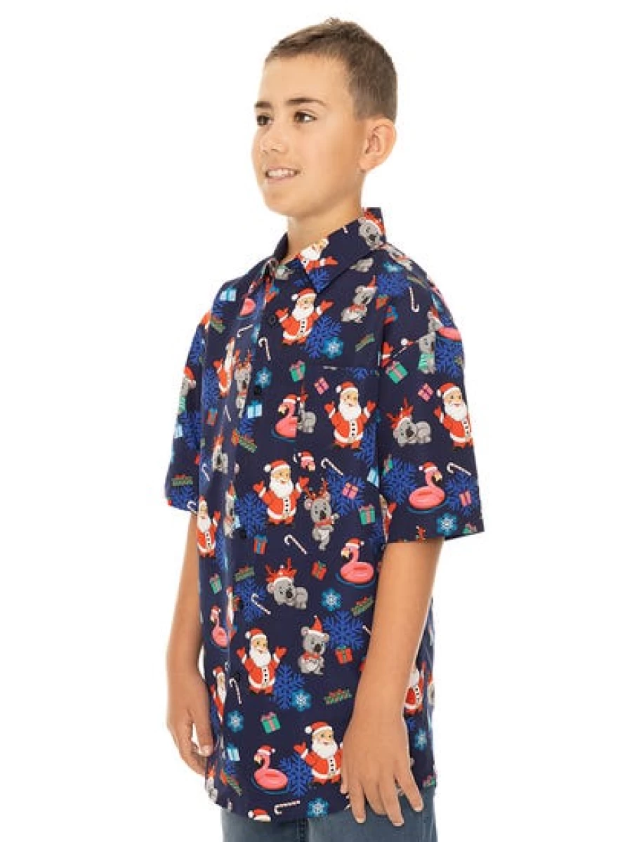 Lowes Kids Christmas Shirt - Navy Blue Santa & Koala Printed Tee for Children