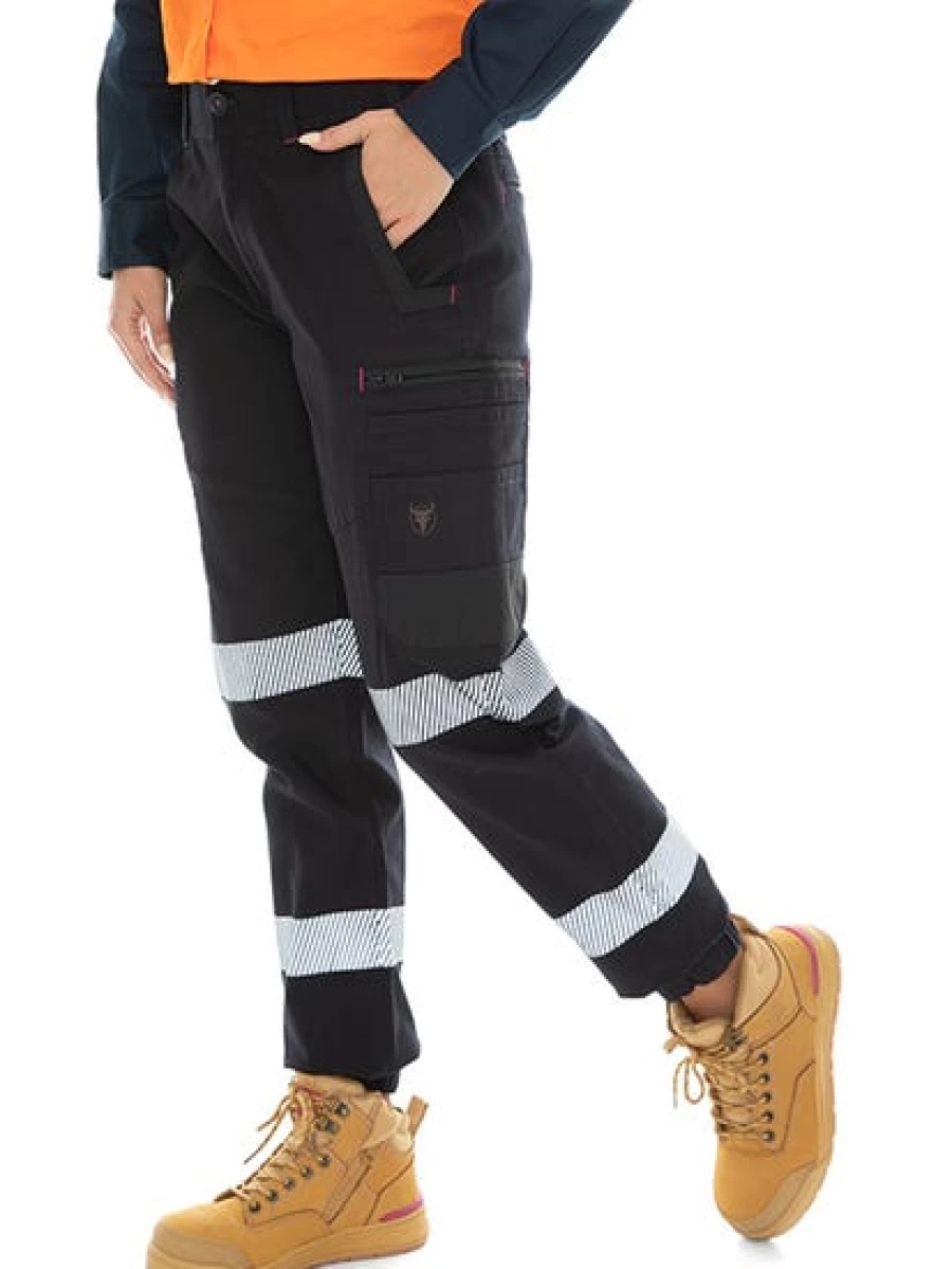 Men's Work Pants With Reflective Tape - Traders Brand Navy Blue Safety Trousers