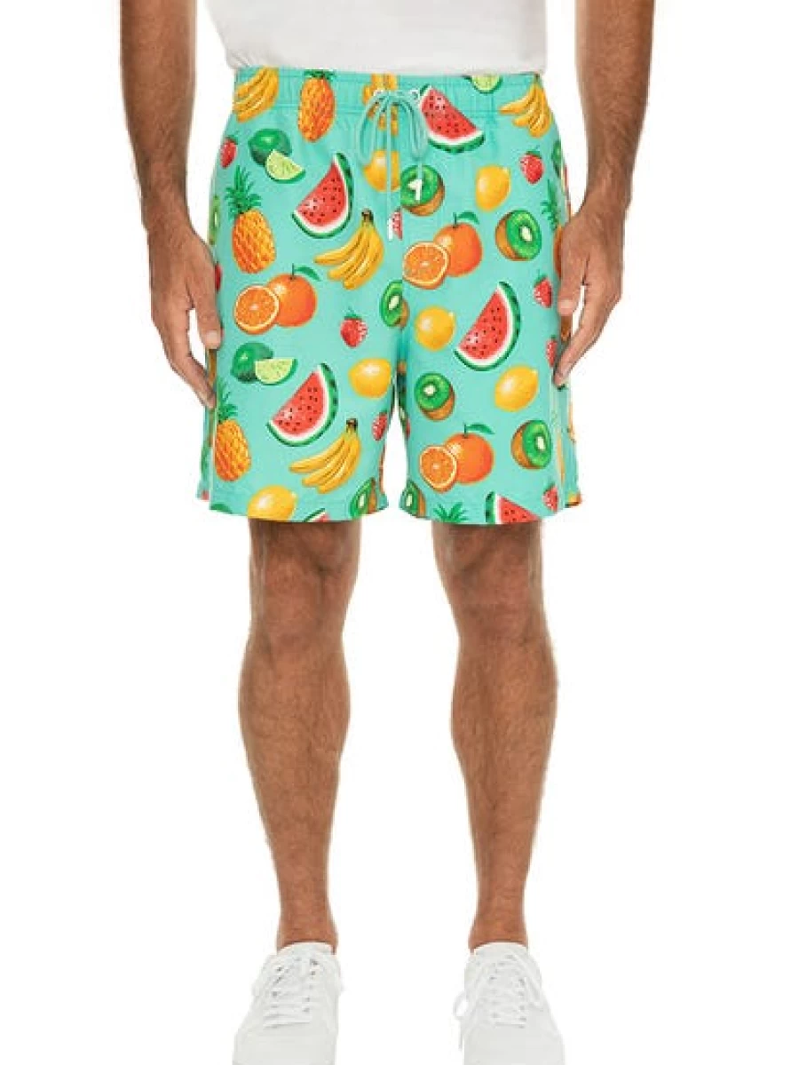 Pacifica Men's Tropical Fruit Print Party Shorts in Aqua