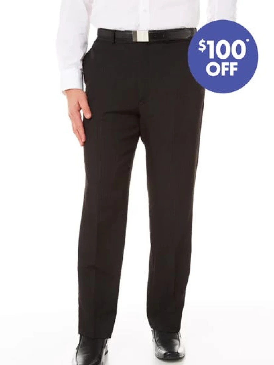 "Robert Huntley Men's Black Pinstripe Suit Trousers - Regular Fit Formal Pants"