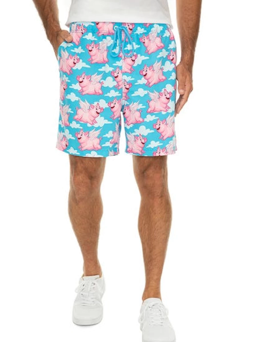 Pacifica Men's When Pigs Fly Sky Blue Short Sleeve Party Shirt