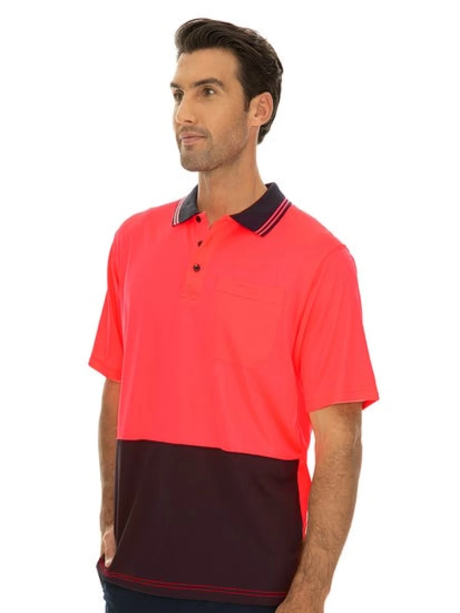 "Traders Men's Cool Dry Hi-Vis Polo Shirt - Pink & Navy Moisture Wicking Workwear"