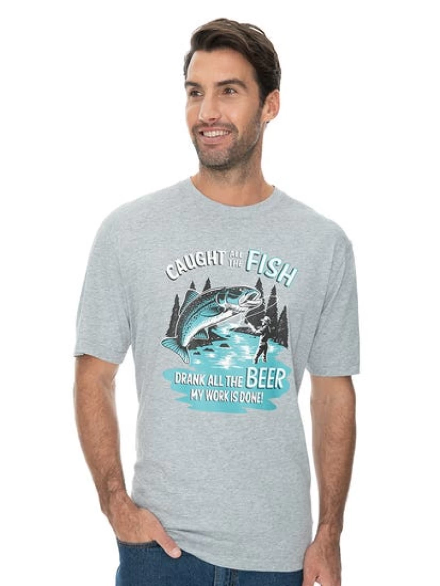 Lowes Men's Funny Fishing Graphic T-Shirt - Casual Grey Tee with Humorous Design