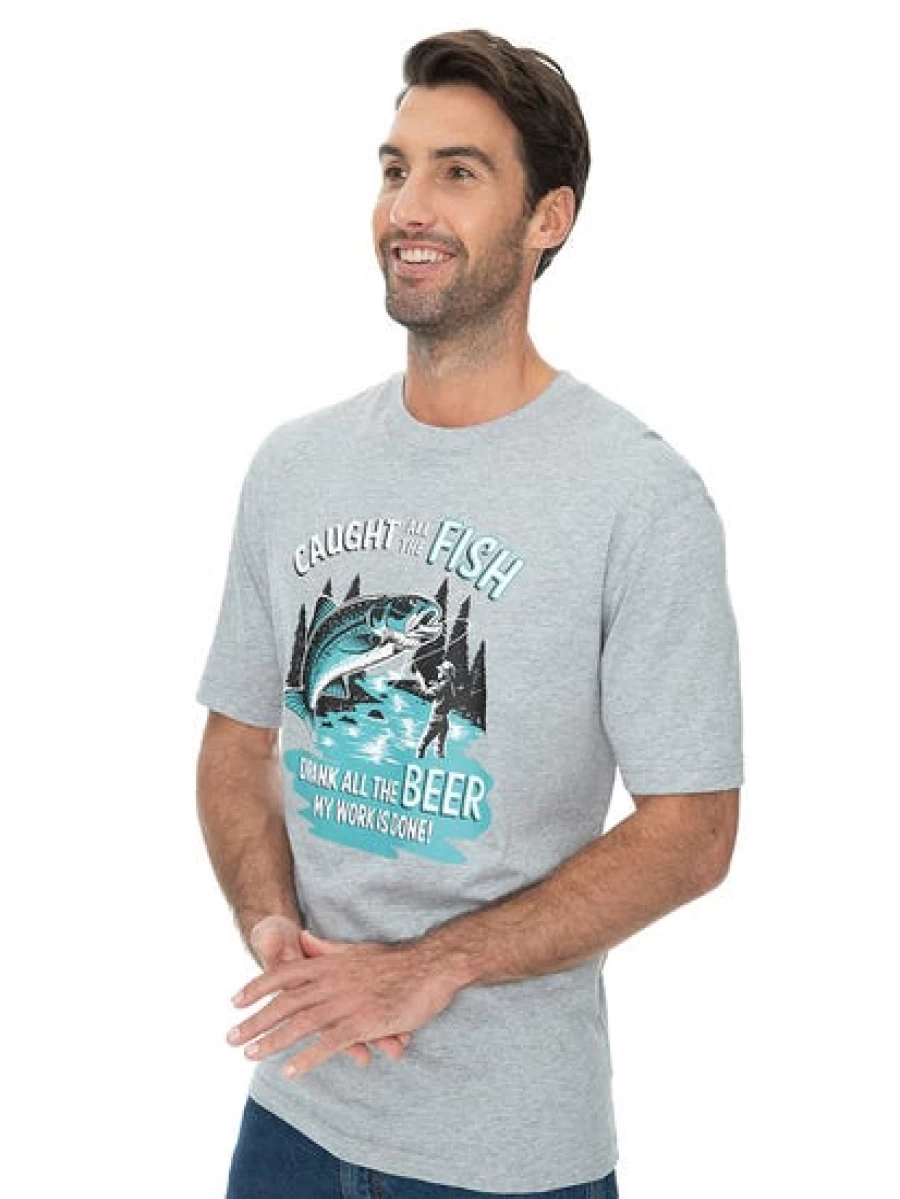 Lowes Men's Funny Fishing Graphic T-Shirt - Casual Grey Tee with Humorous Design