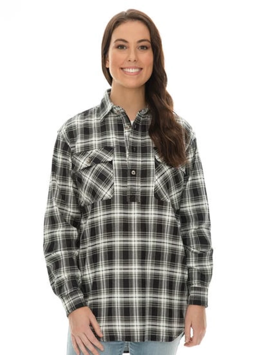 Lowes Unisex Black & White Checkered Flannel Shirt with 1/4 Placket